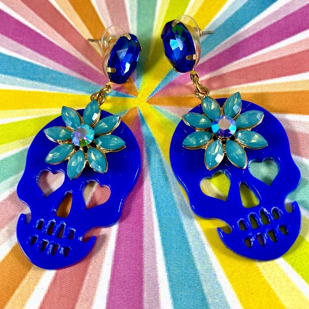 Killer Glam Skull Acrylic Rhinestone Drop Earrings